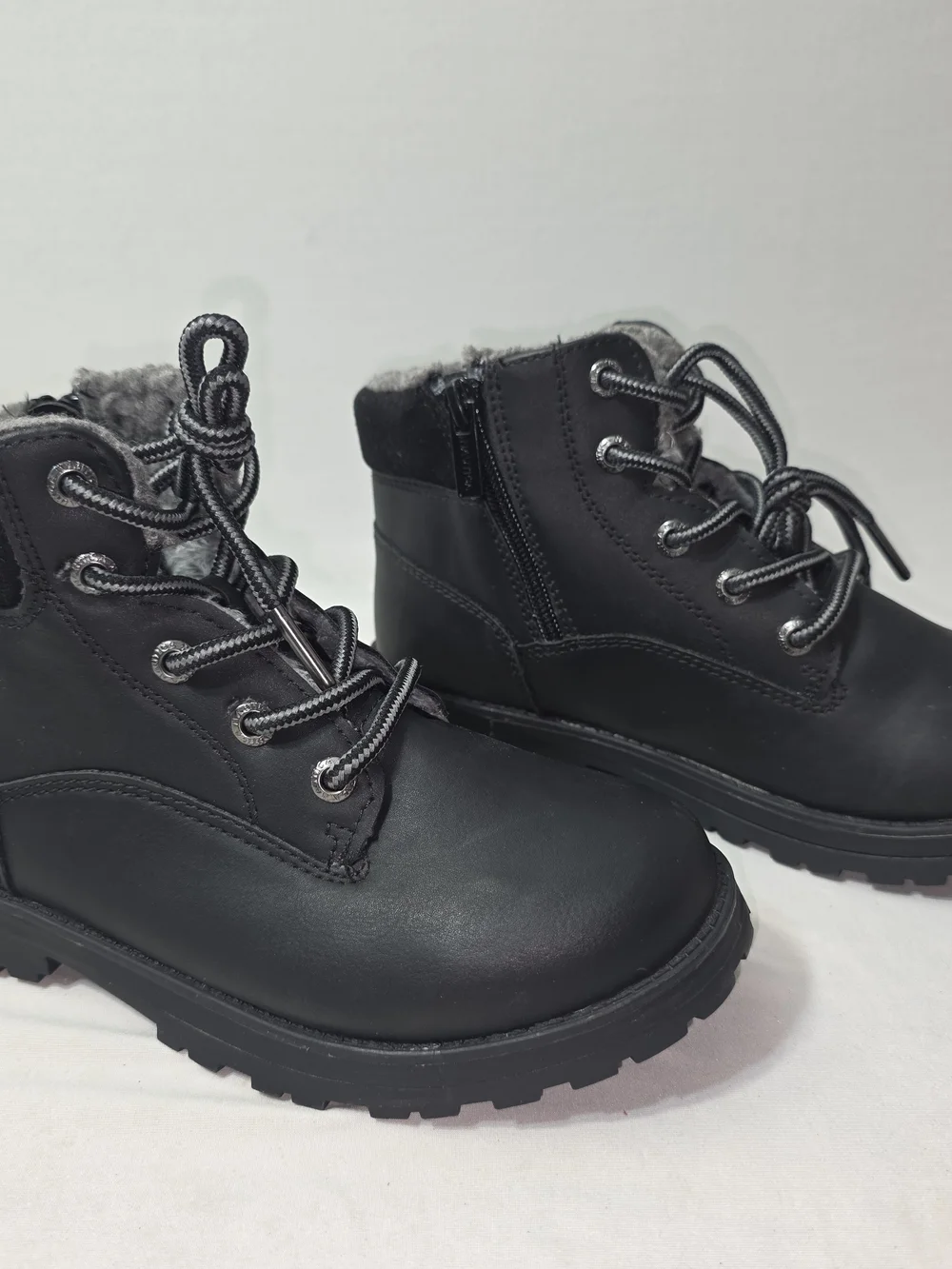 Nautica Kids Black Faux Fur Lace-Up & Zip Winter Boots